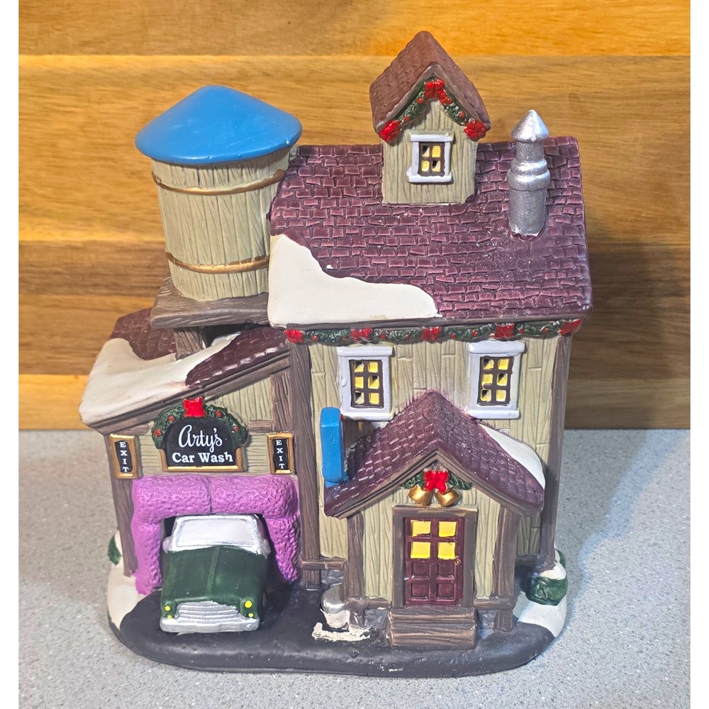 Holiday Time Country Charm Illuminated Car Wash Christmas Village Building Boxed